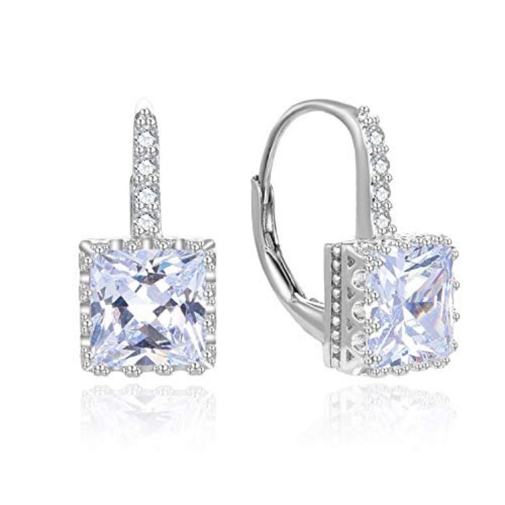 Princess Cut 925 Silver Earrings